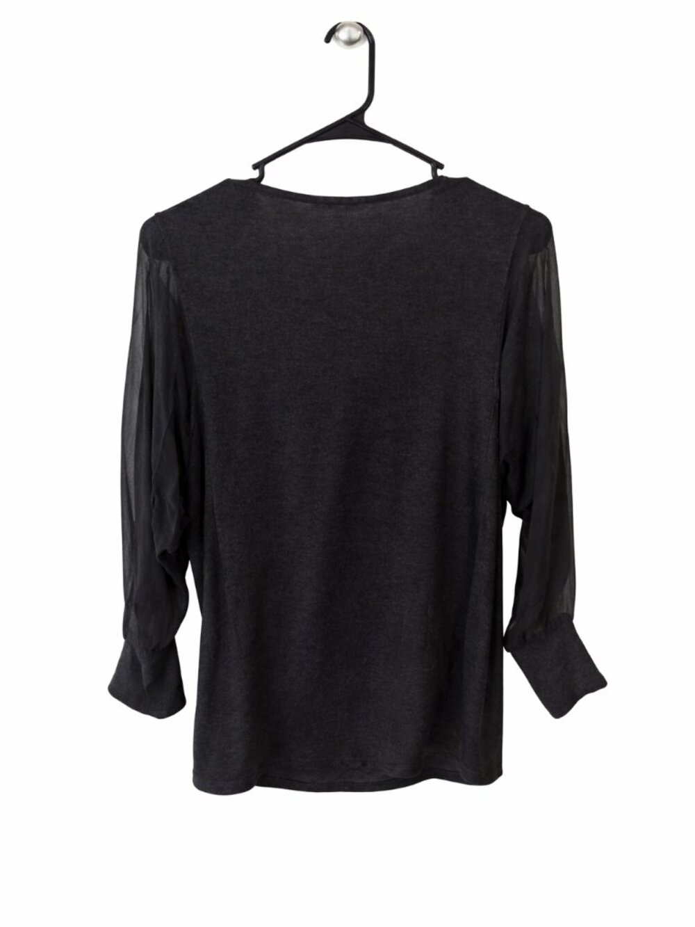 Red Haute Draped Cowl Neck Top M Sheer Sleeve Charcoal Gray Blouse - Picture 4 of 6